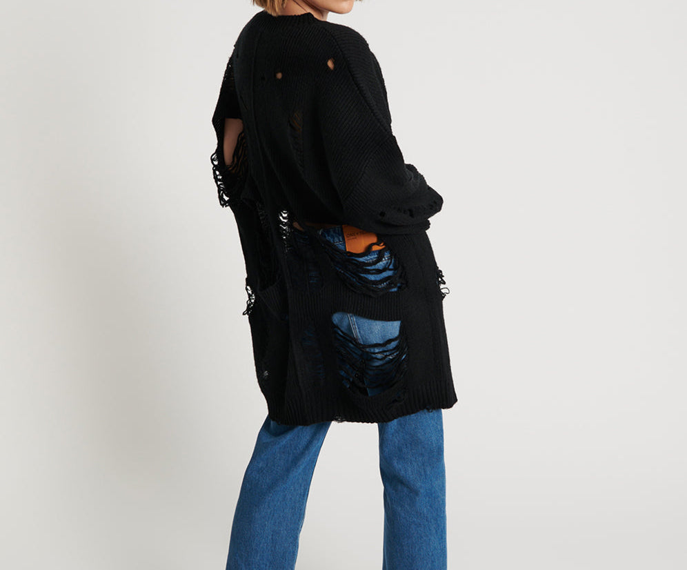 Hercules Shredded Sweater - Black