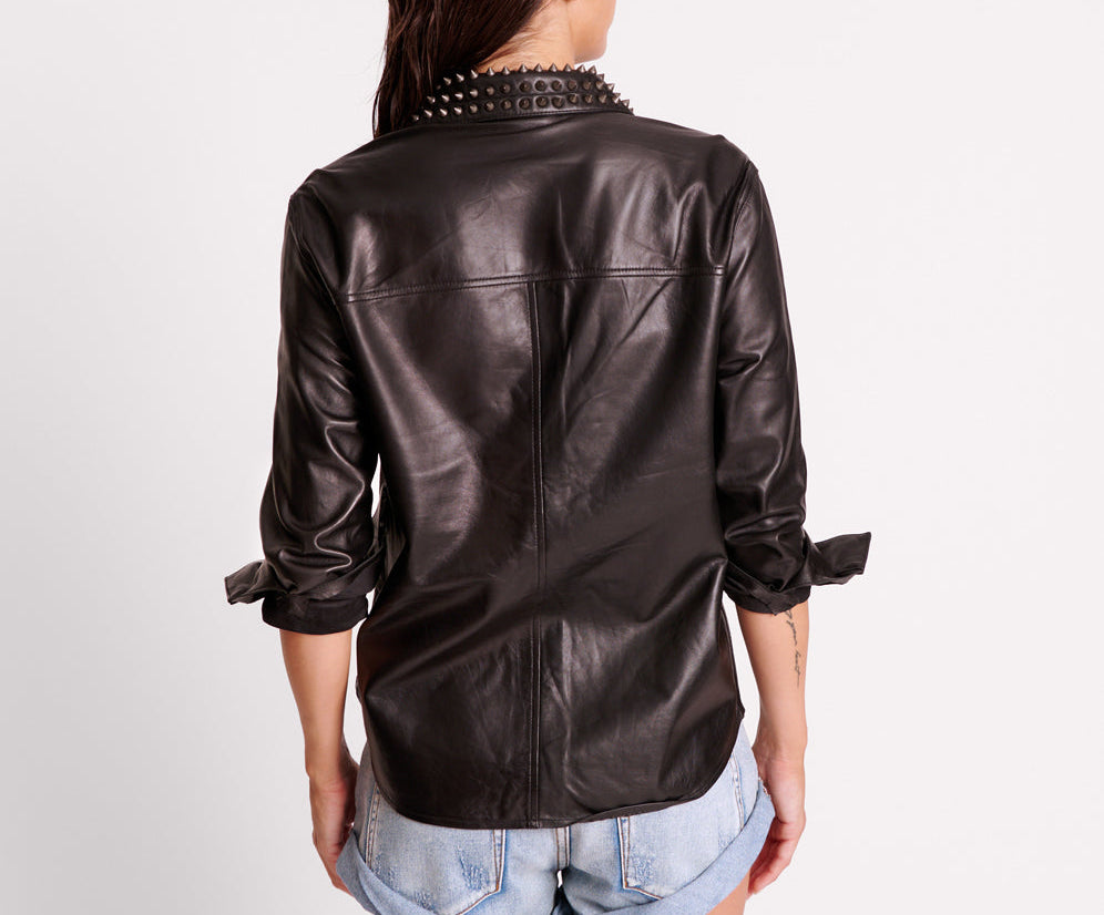 BLACK STUDDED WESTERN LEATHER SHACKET