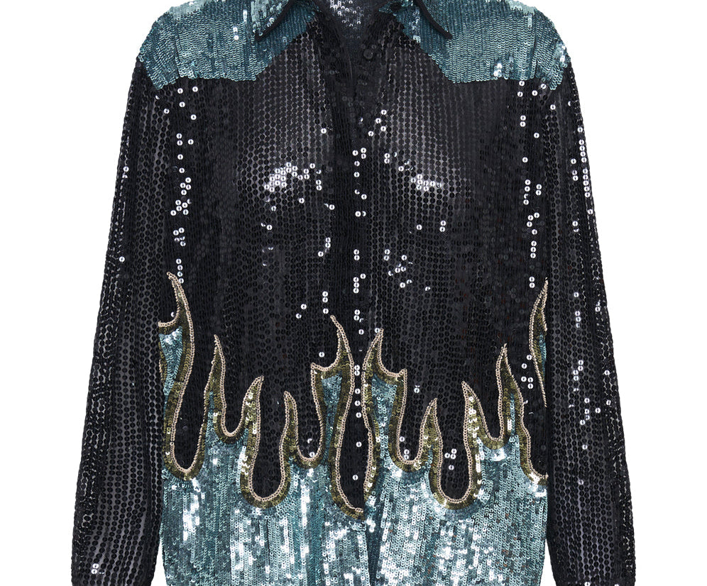 ON FIRE HAND SEQUIN WESTERN SHIRT