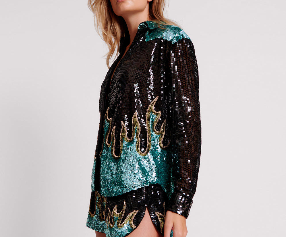 ON FIRE HAND SEQUIN WESTERN SHIRT