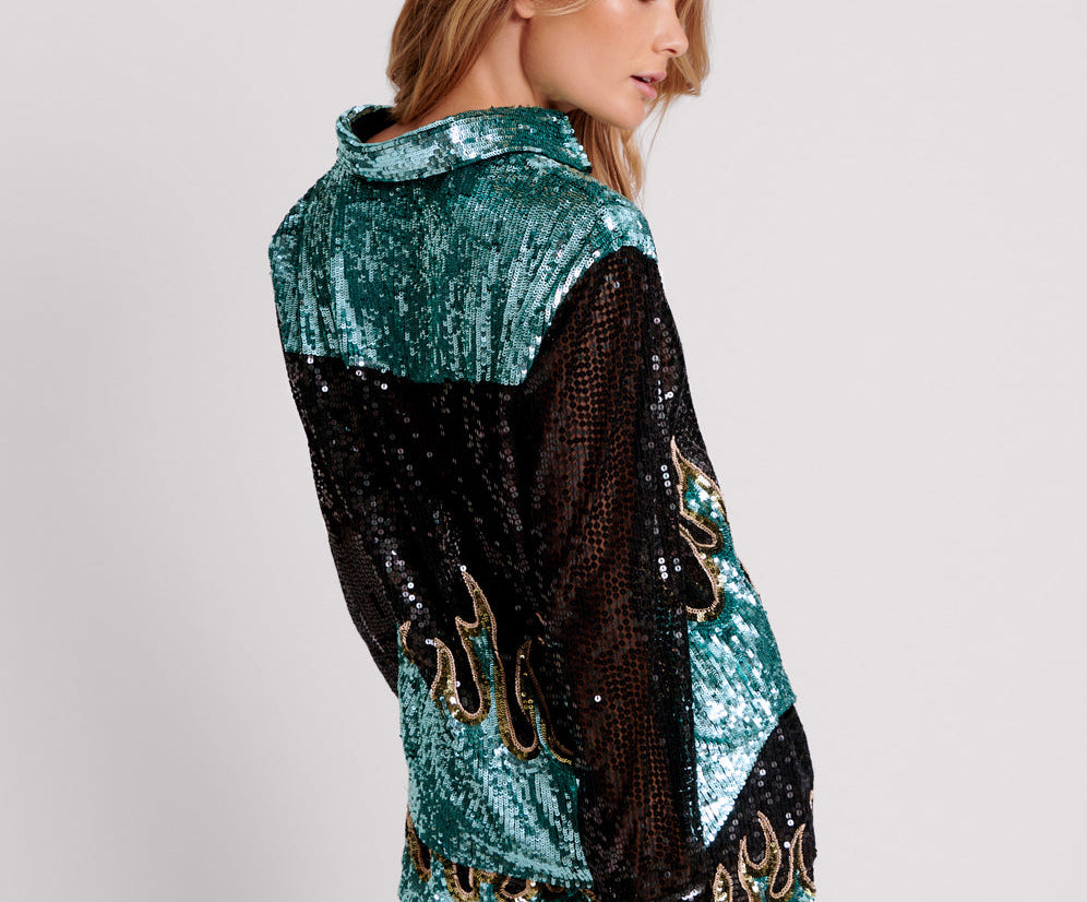 ON FIRE HAND SEQUIN WESTERN SHIRT