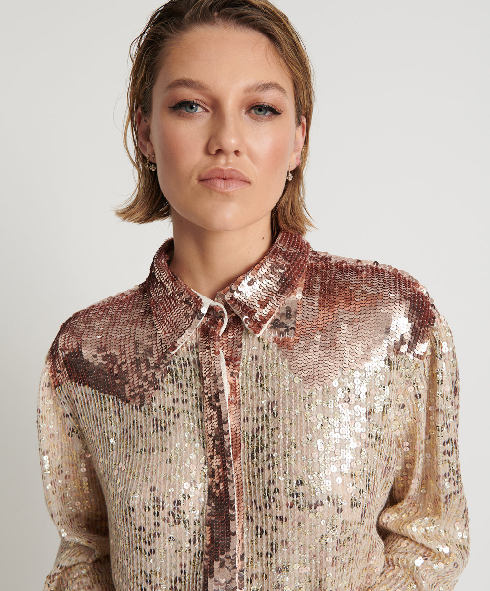 Last Stock ROSE GOLD HAND SEQUIN WESTERN SHIRT