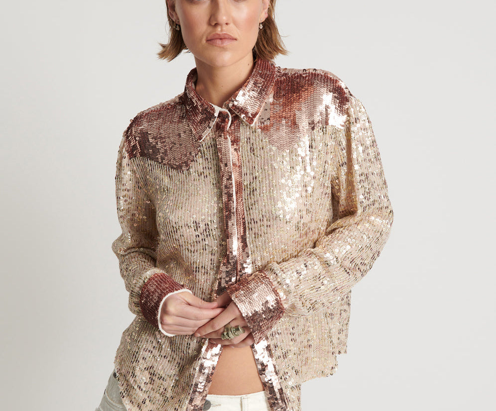 ROSE GOLD HAND SEQUIN WESTERN SHIRT