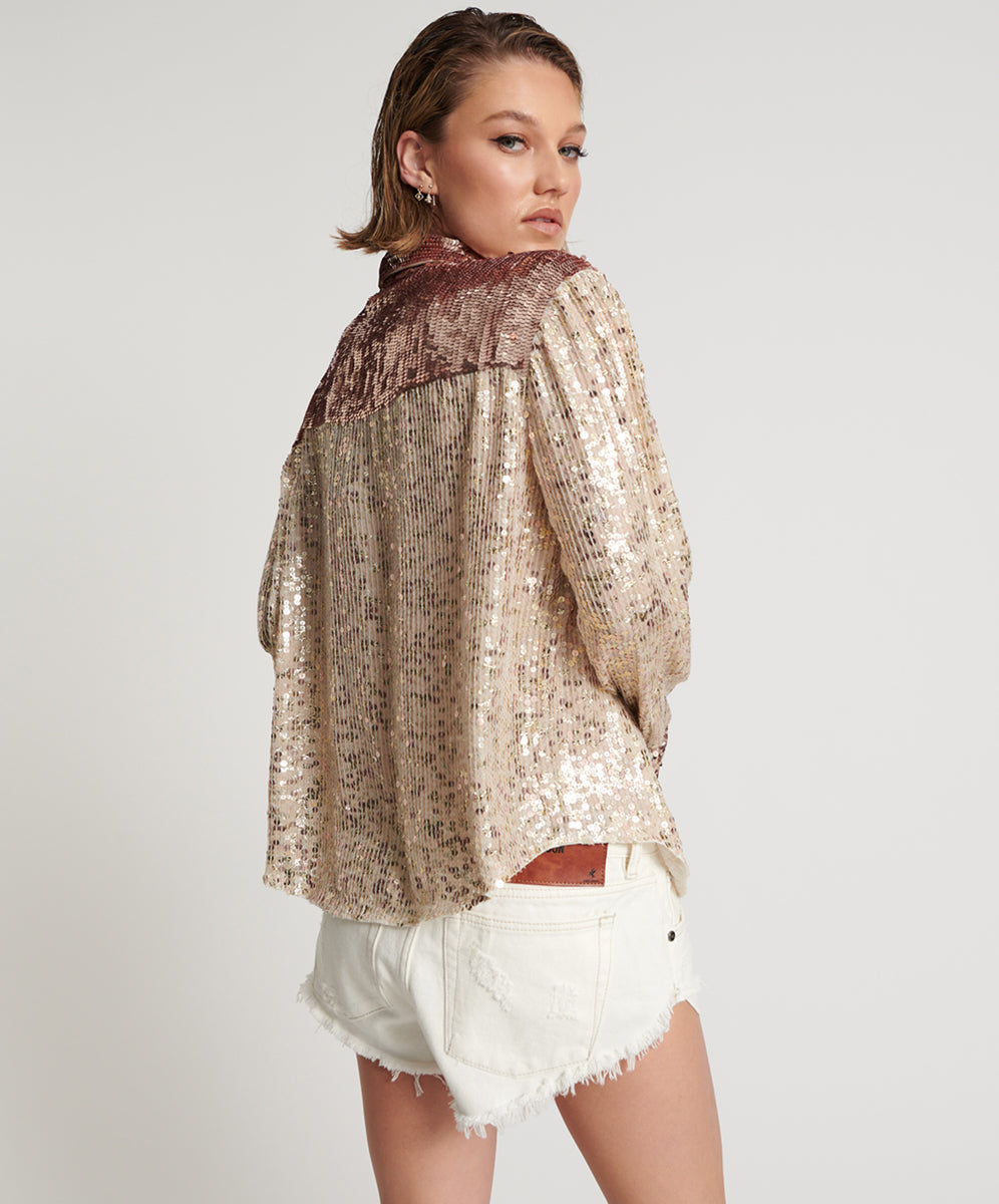 Last Stock ROSE GOLD HAND SEQUIN WESTERN SHIRT