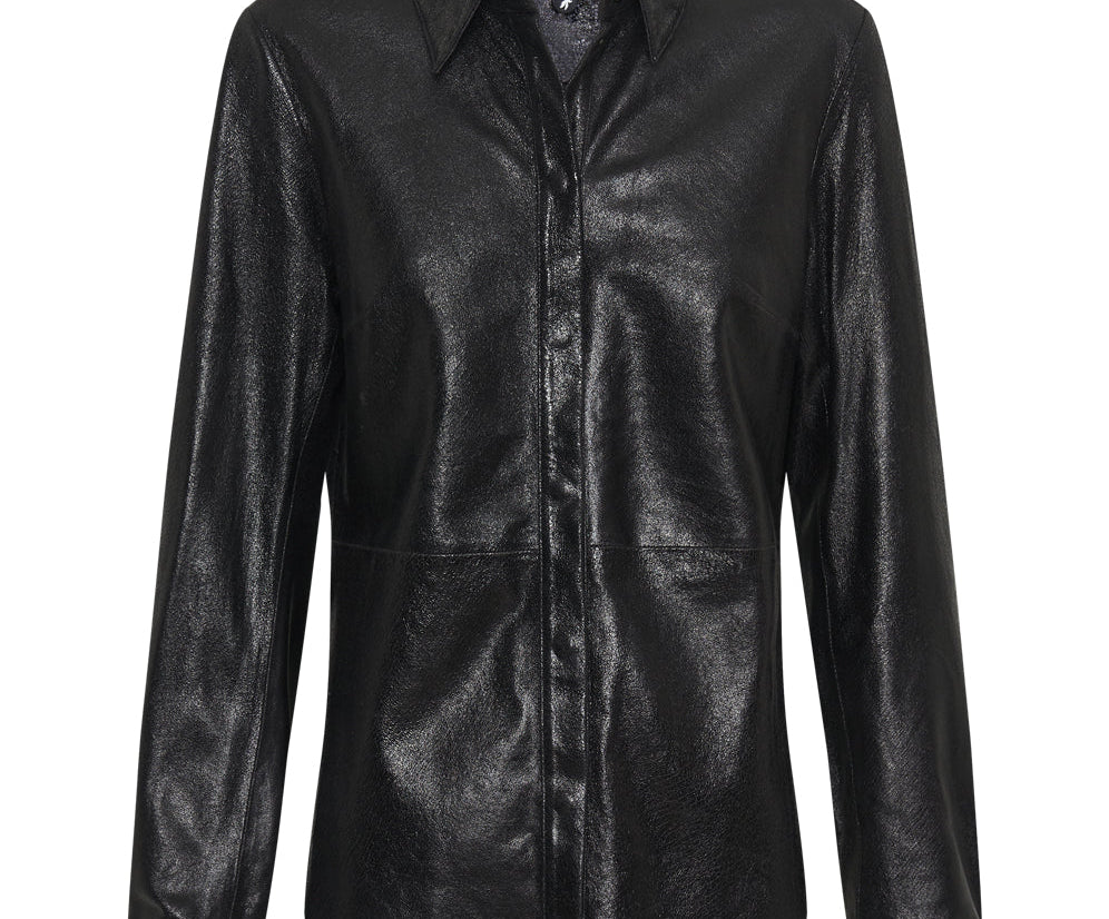 BLACK BOWIE CURVED LEATHER SHIRT