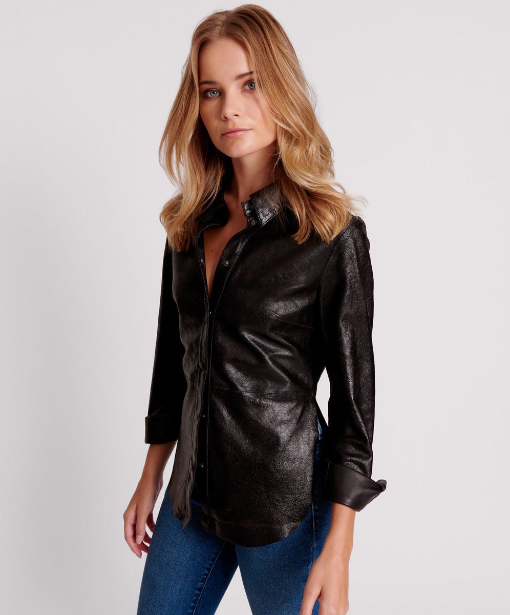 Products BLACK BOWIE CURVED LEATHER SHIRT