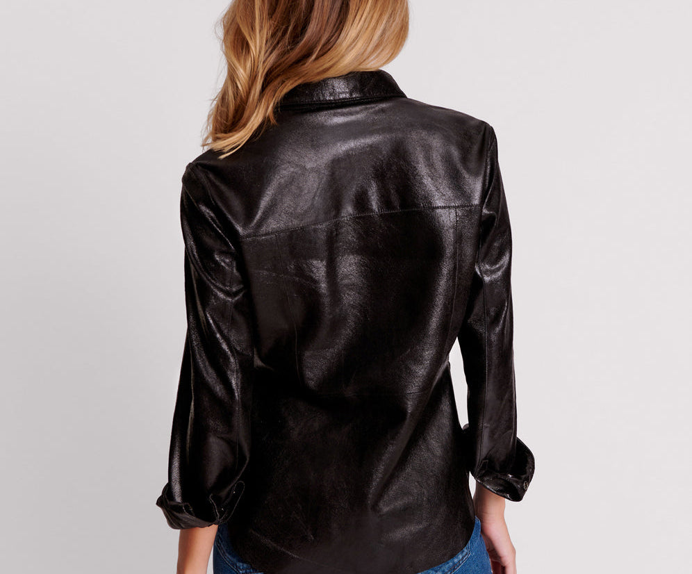 BLACK BOWIE CURVED LEATHER SHIRT
