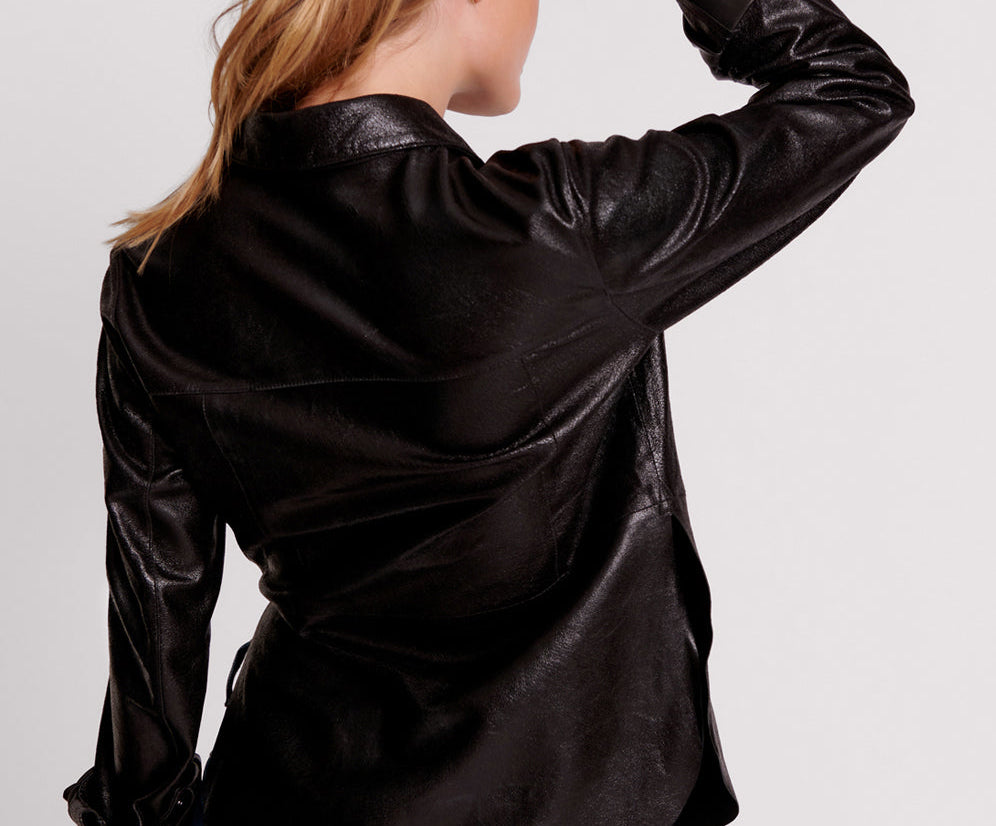 BLACK BOWIE CURVED LEATHER SHIRT