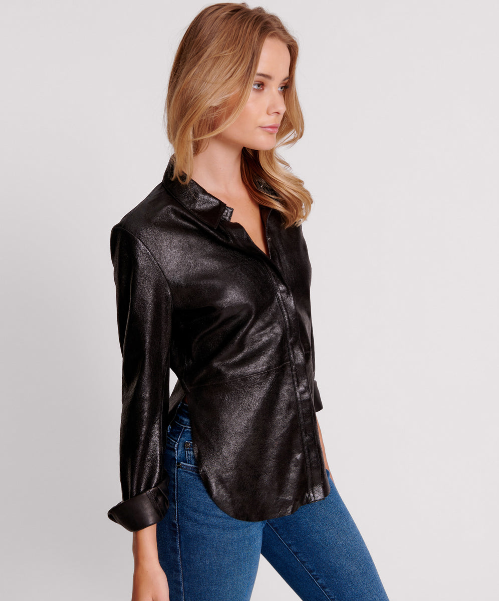 Products BLACK BOWIE CURVED LEATHER SHIRT