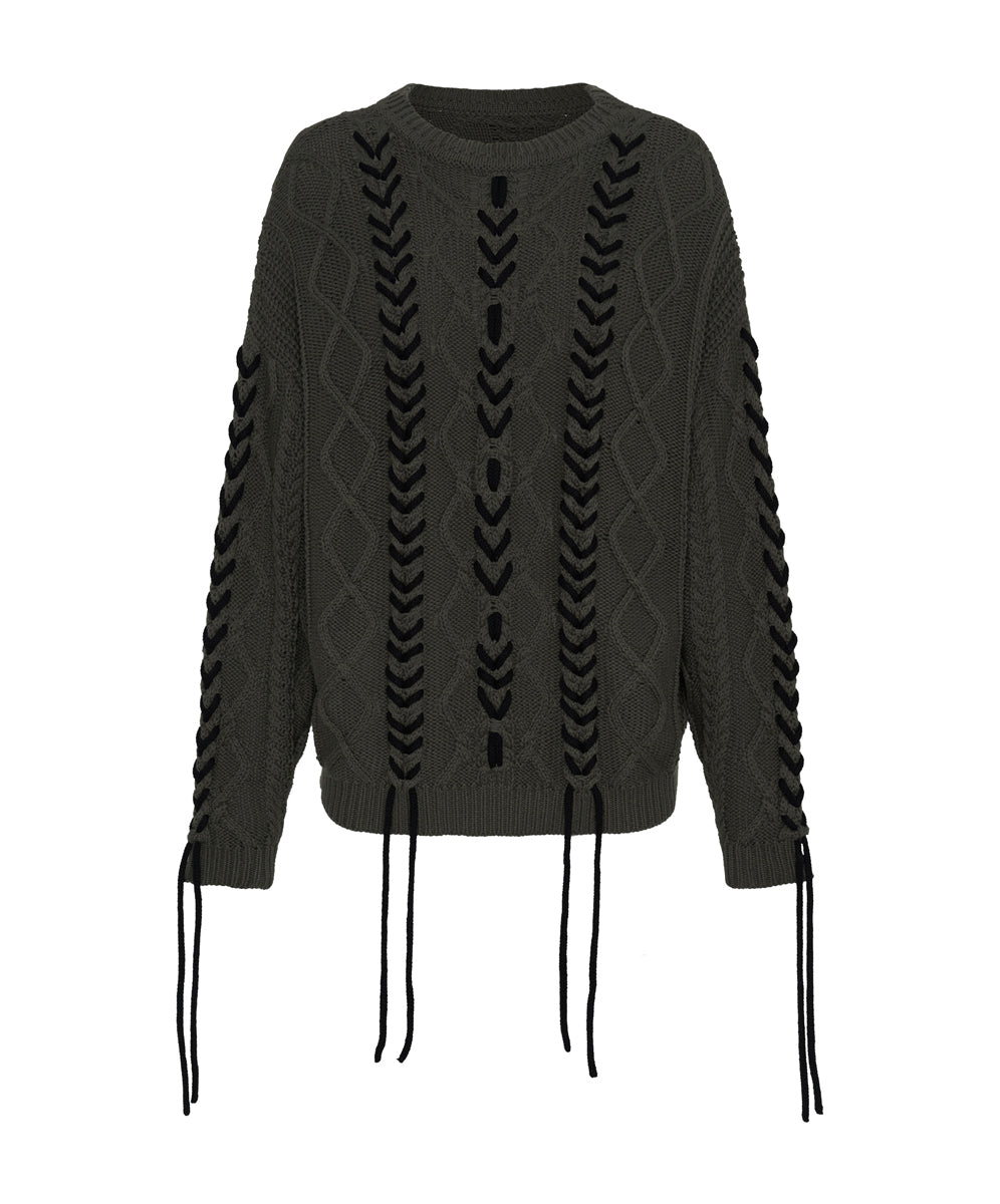 Products Khaki Threaded Cable Sweater - Military Khaki