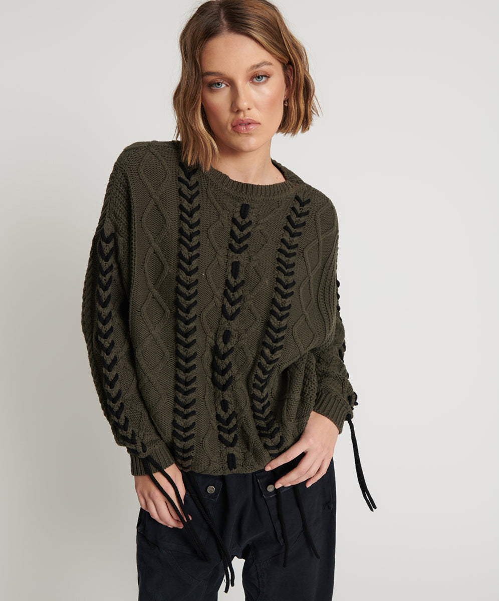 Products Khaki Threaded Cable Sweater - Military Khaki