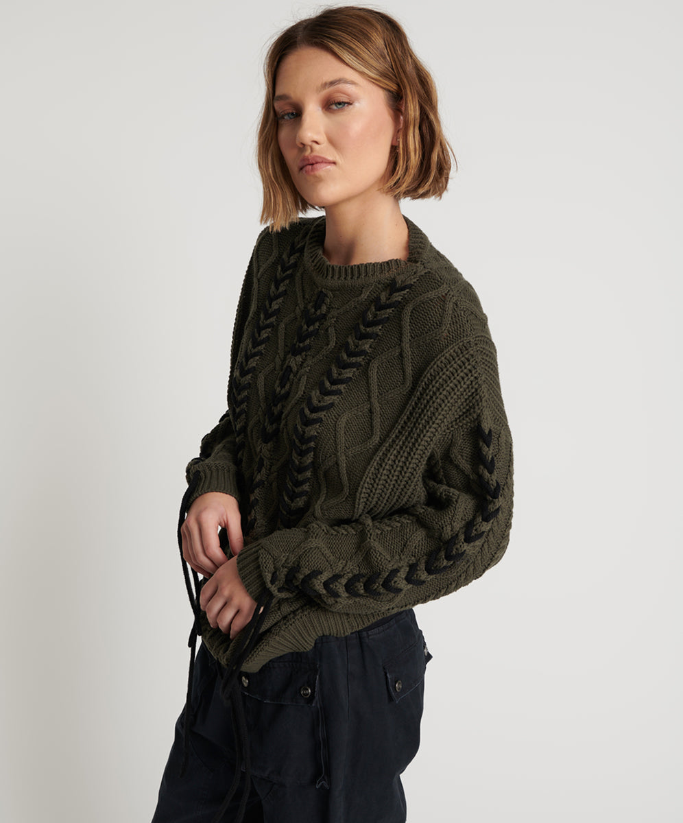 Products Khaki Threaded Cable Sweater - Military Khaki