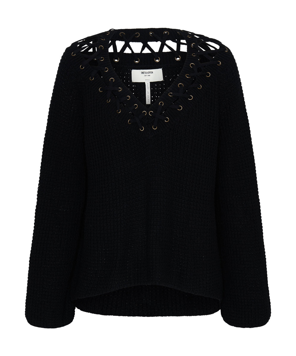Products Laced Up Knit Sweater - Black