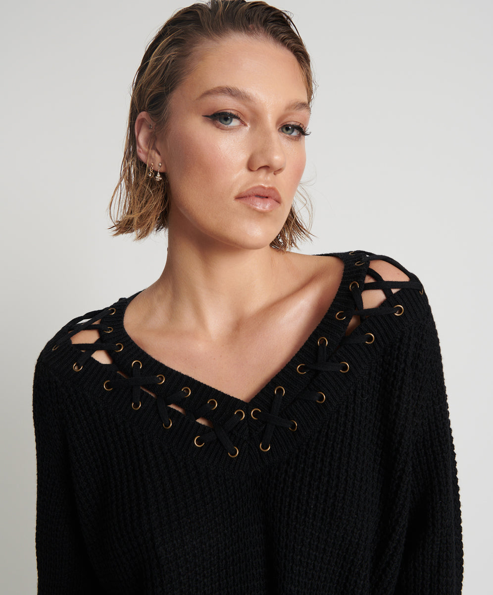 Products Laced Up Knit Sweater - Black