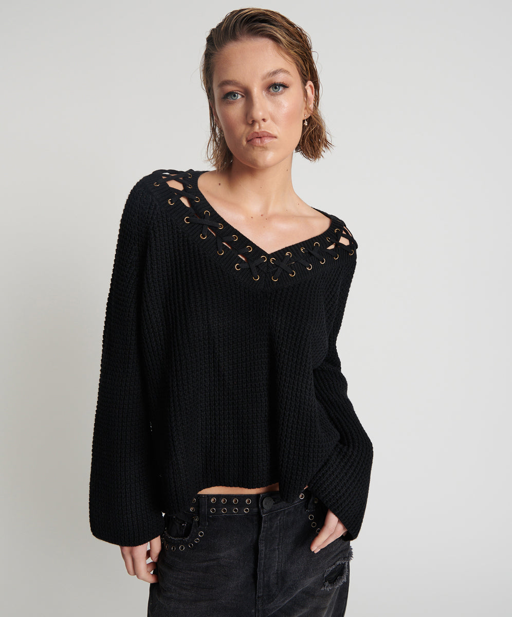 Products Laced Up Knit Sweater - Black