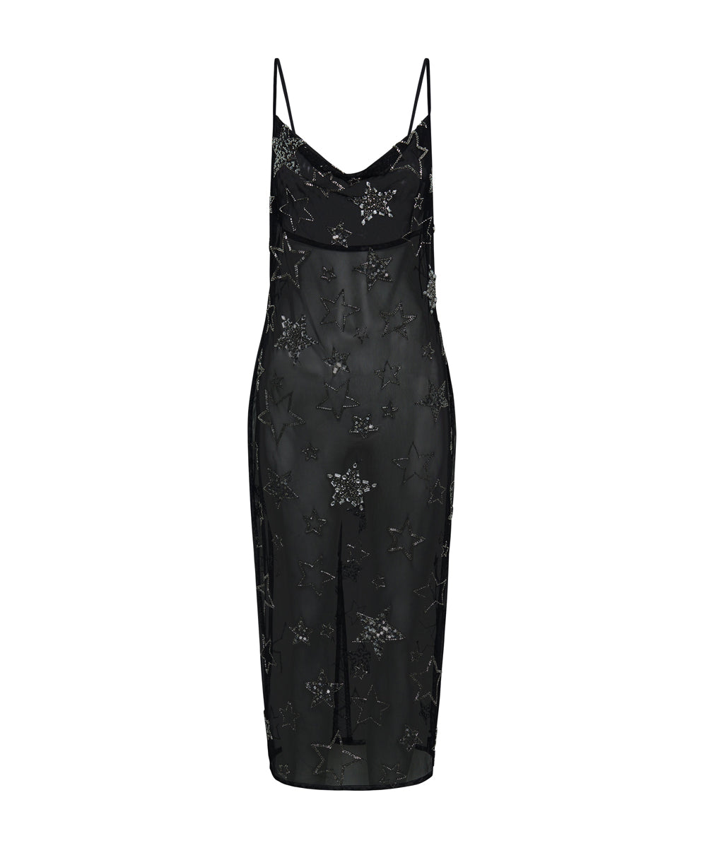 Stellar All Star Hand Beaded Slip Maxi Dress - Black