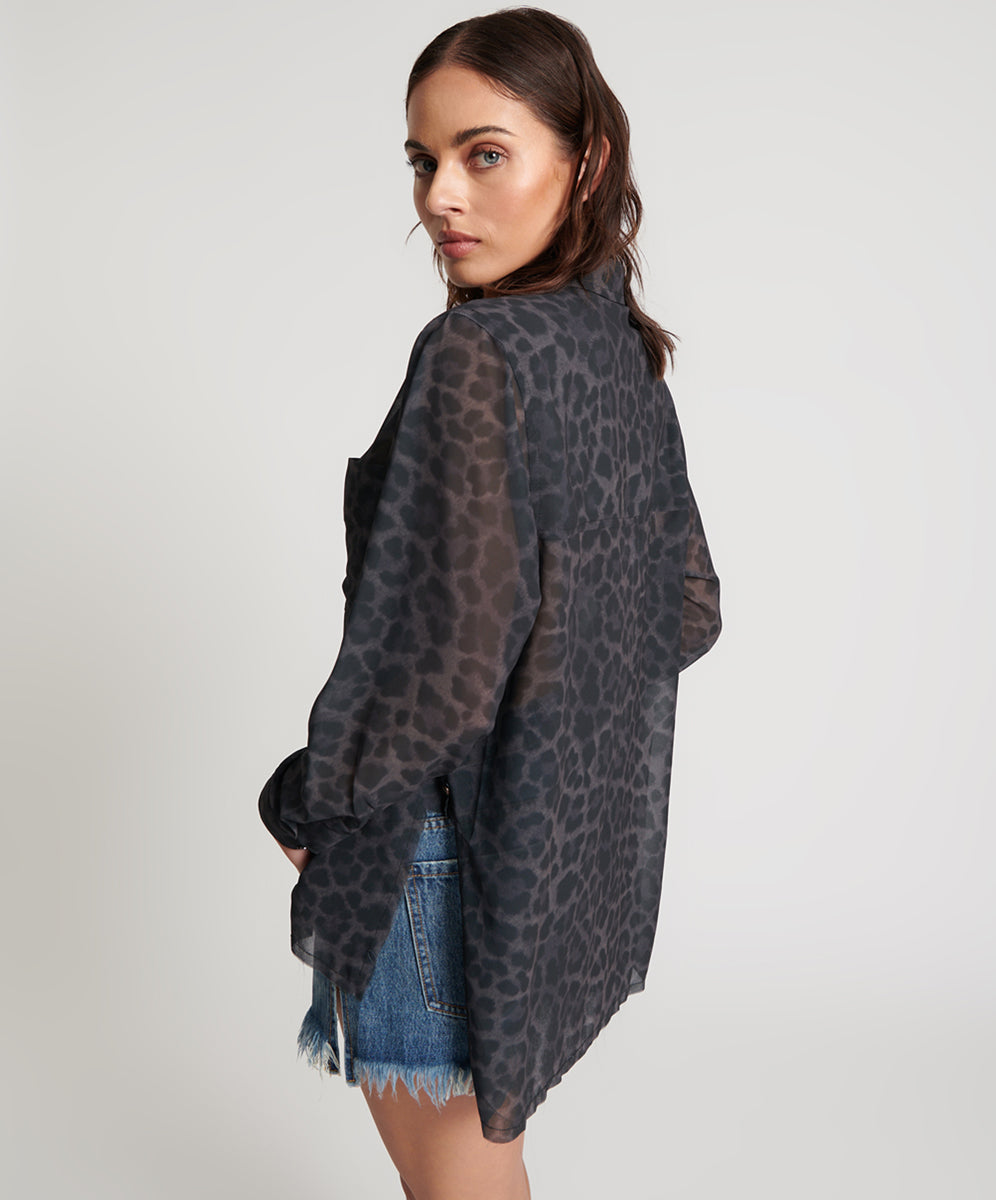 Products LEOPARD CHIFFON LONGLINE SHIRT