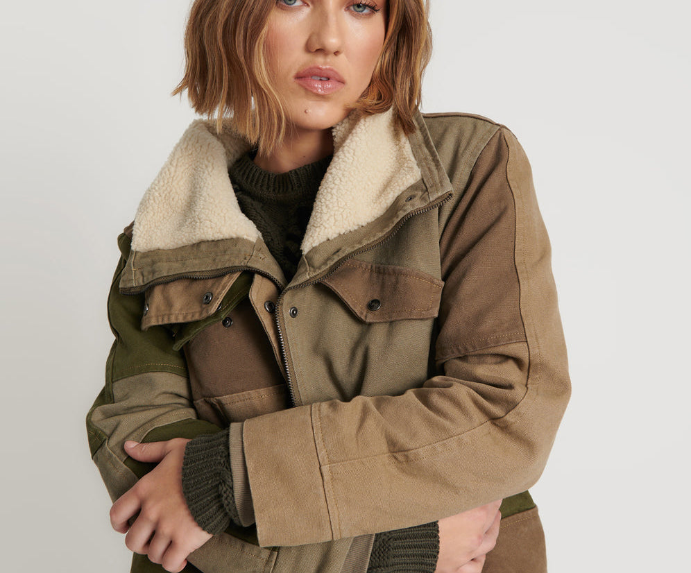 KHAKI PATCHWORKED DEFENDER COAT