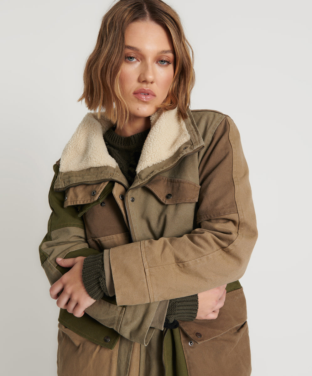 Products KHAKI PATCHWORKED DEFENDER COAT