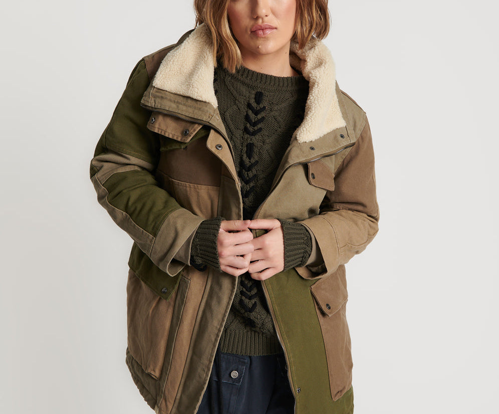 KHAKI PATCHWORKED DEFENDER COAT