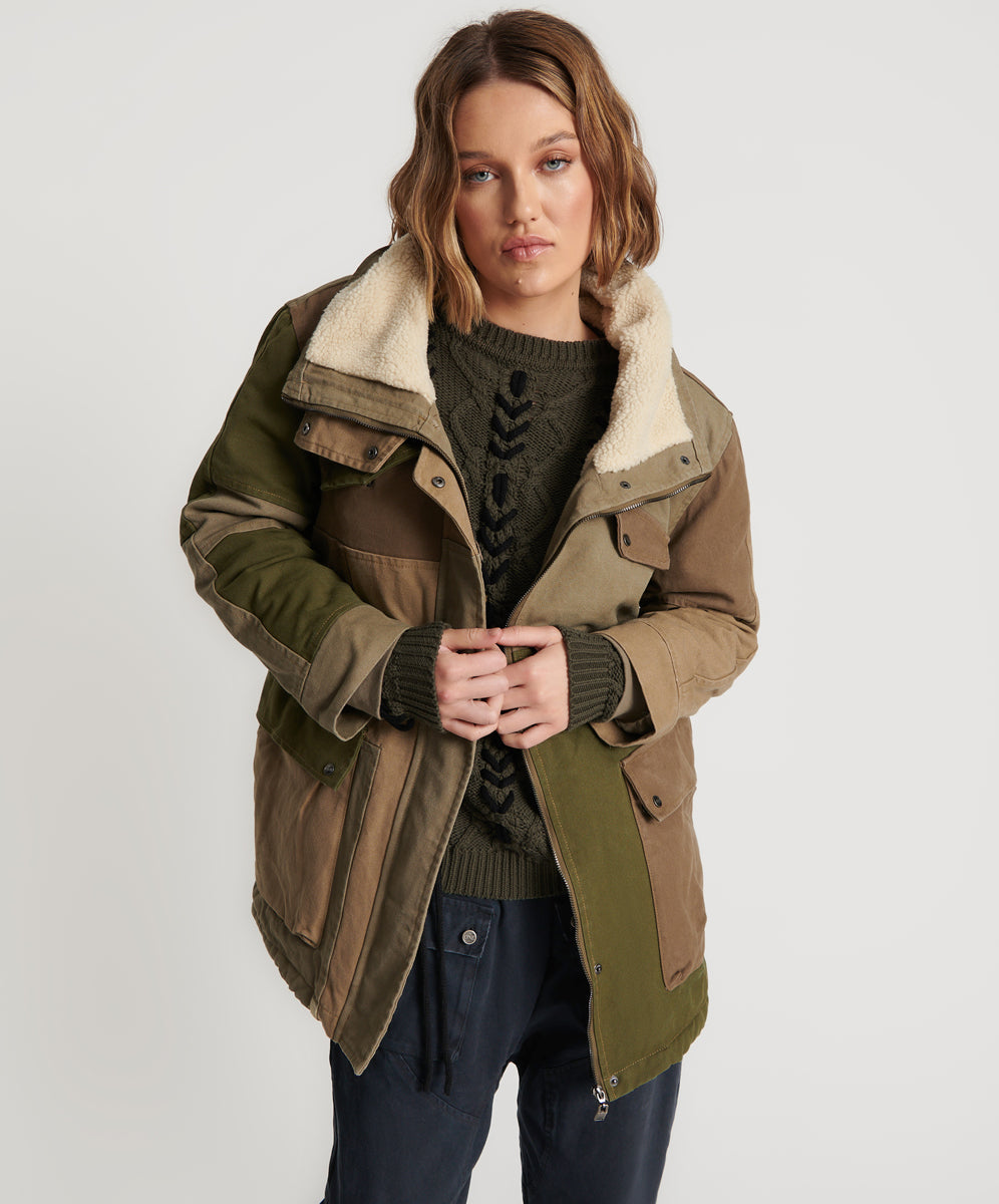 Products KHAKI PATCHWORKED DEFENDER COAT