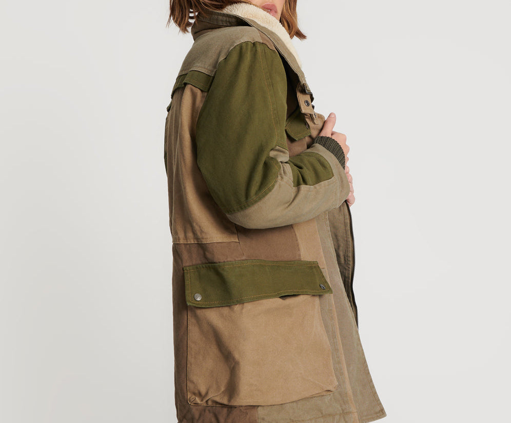 KHAKI PATCHWORKED DEFENDER COAT