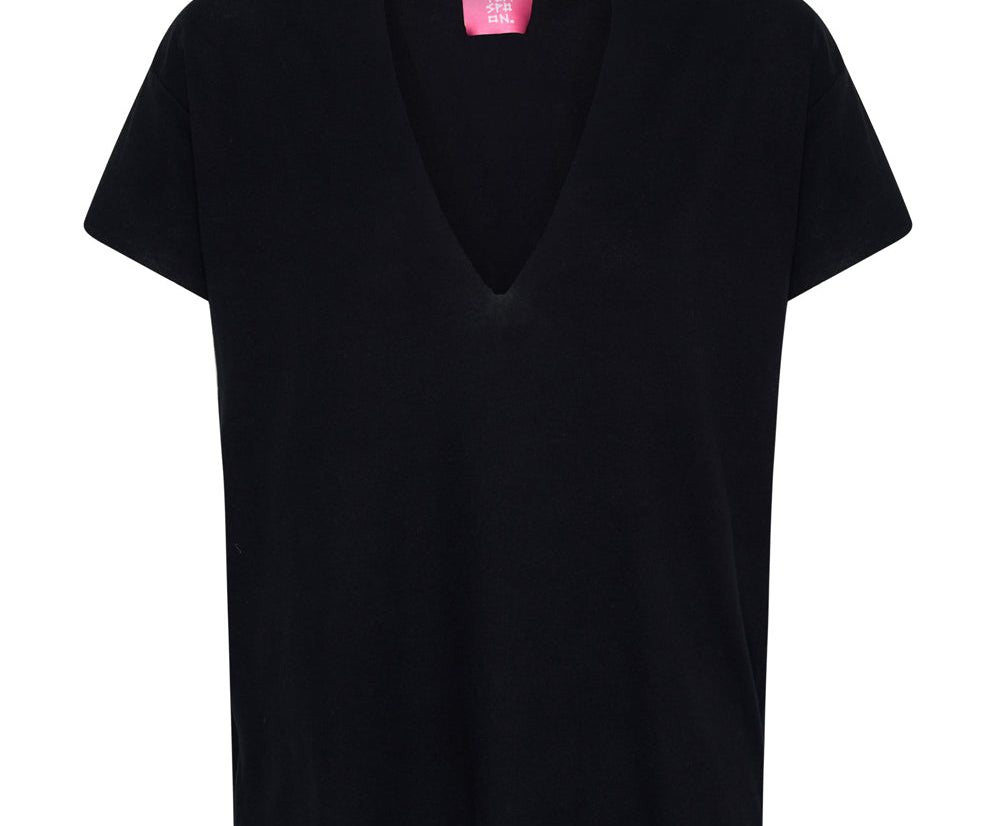 BLACK DEEP V CUT OUT TEE