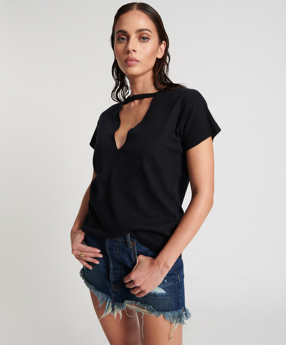Products BLACK DEEP V CUT OUT TEE