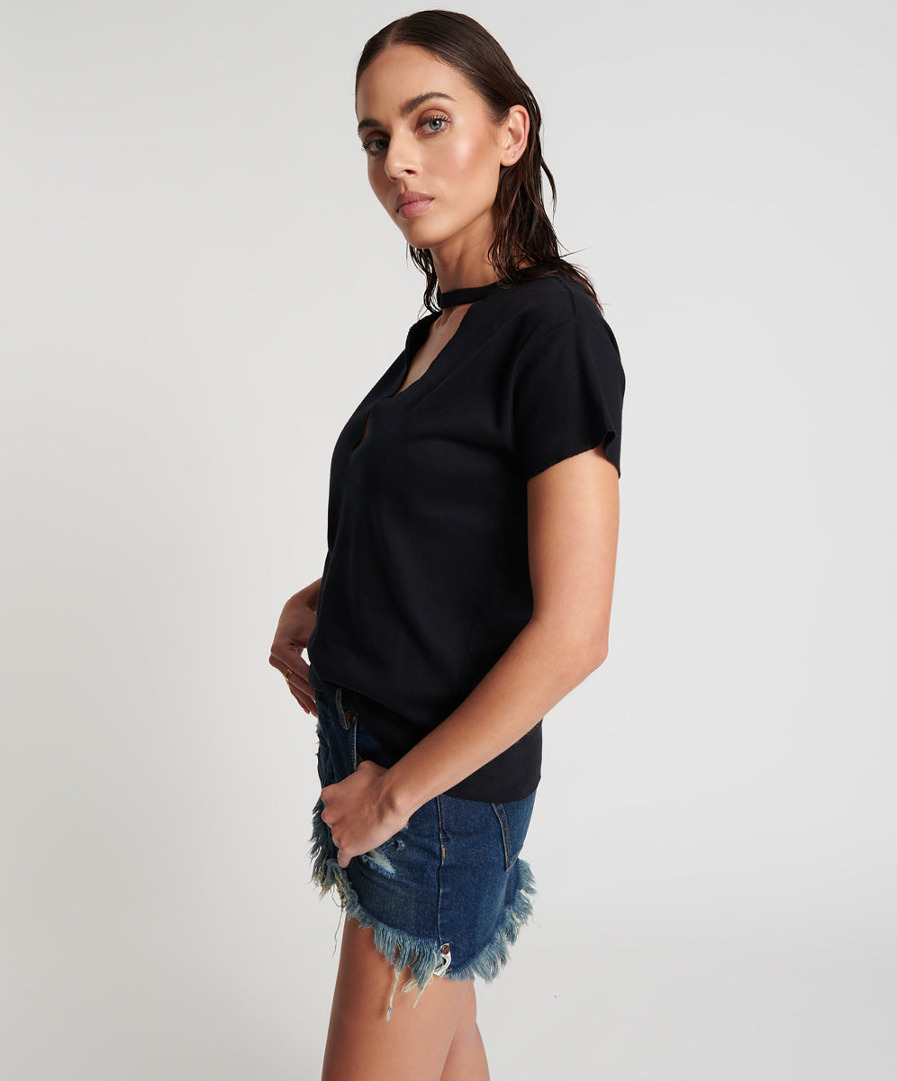 Products BLACK DEEP V CUT OUT TEE