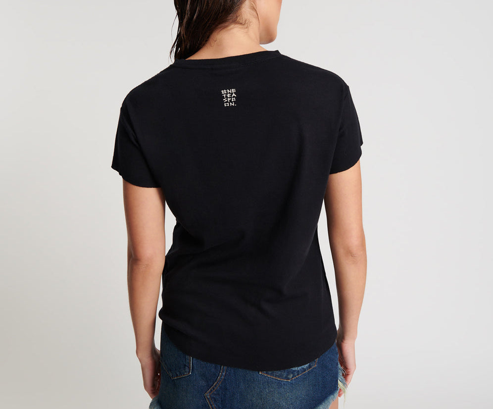 BLACK DEEP V CUT OUT TEE