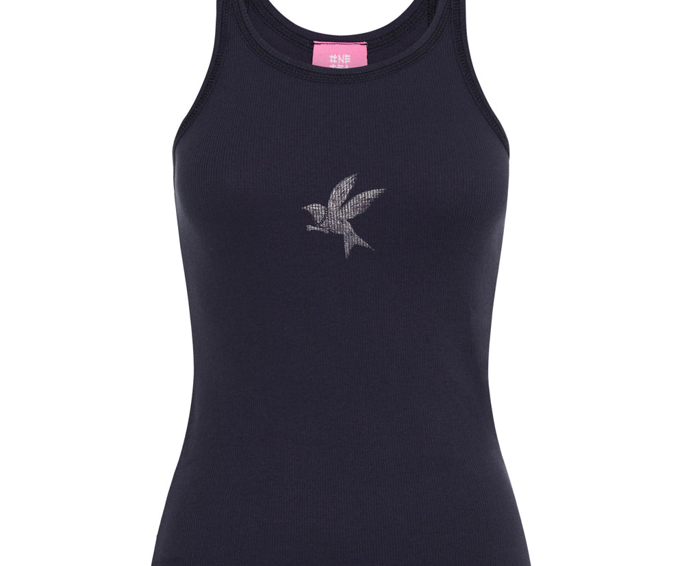 PETROL BOWER BIRD RIBBED TANK TOP
