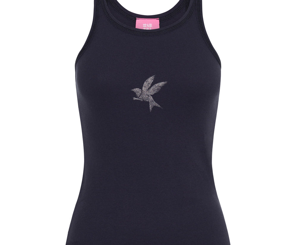 PETROL BOWER BIRD RIBBED TANK TOP