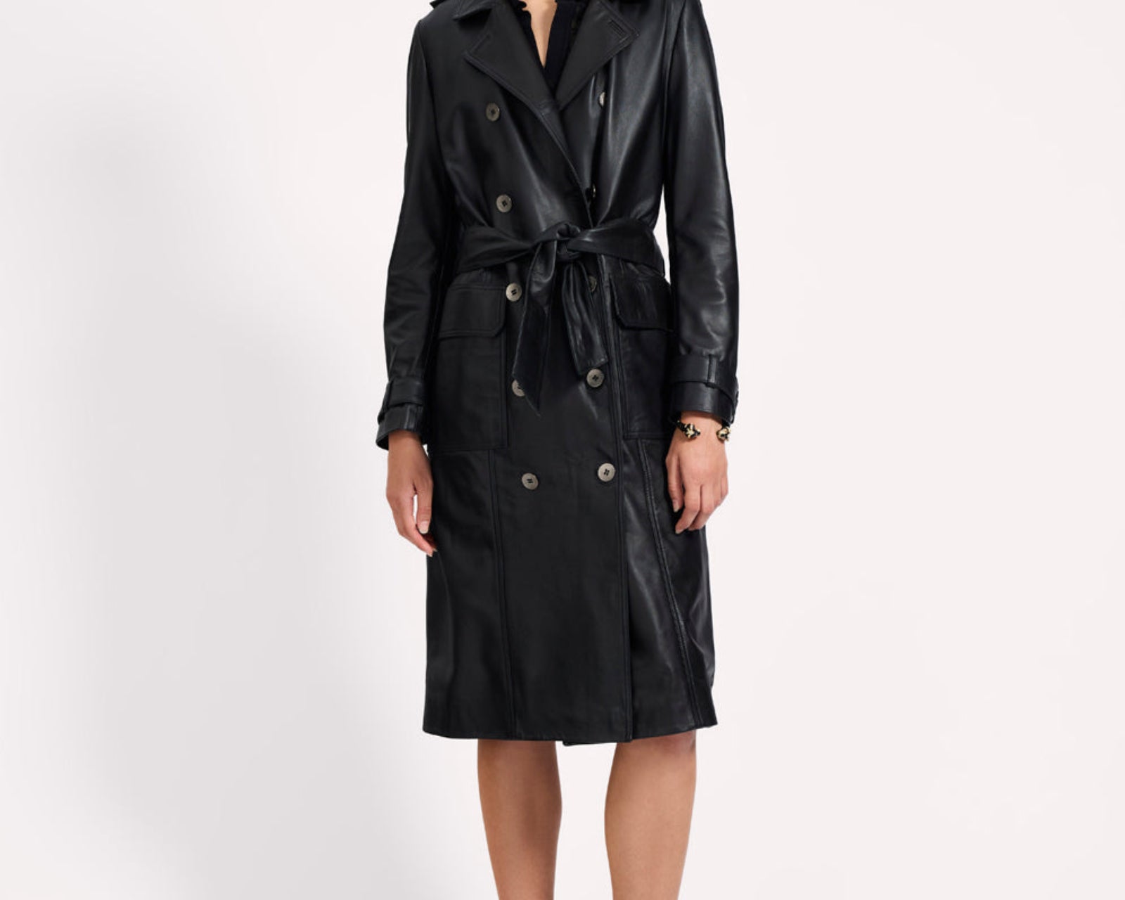 Supermodel Leather Trench Coat - Black