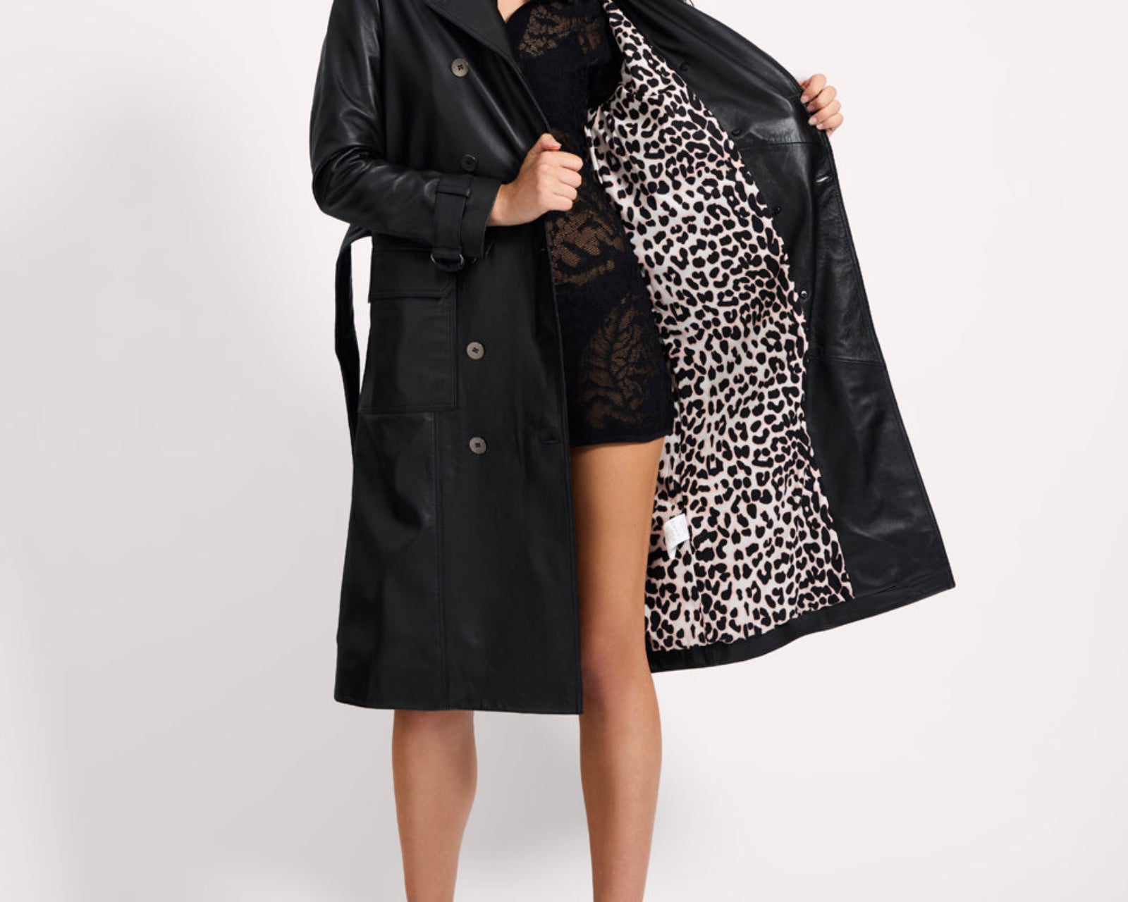 Supermodel Leather Trench Coat - Black
