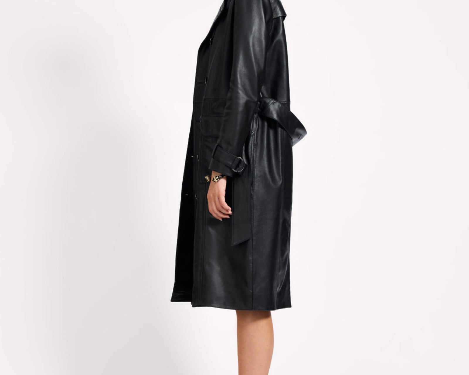 Supermodel Leather Trench Coat - Black