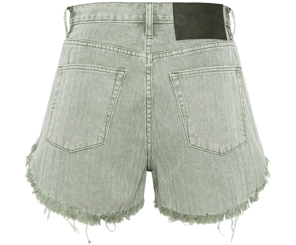 KHAKI LOGO JACQUARD OUTLAWS MID WAIST DENIM SHORTS