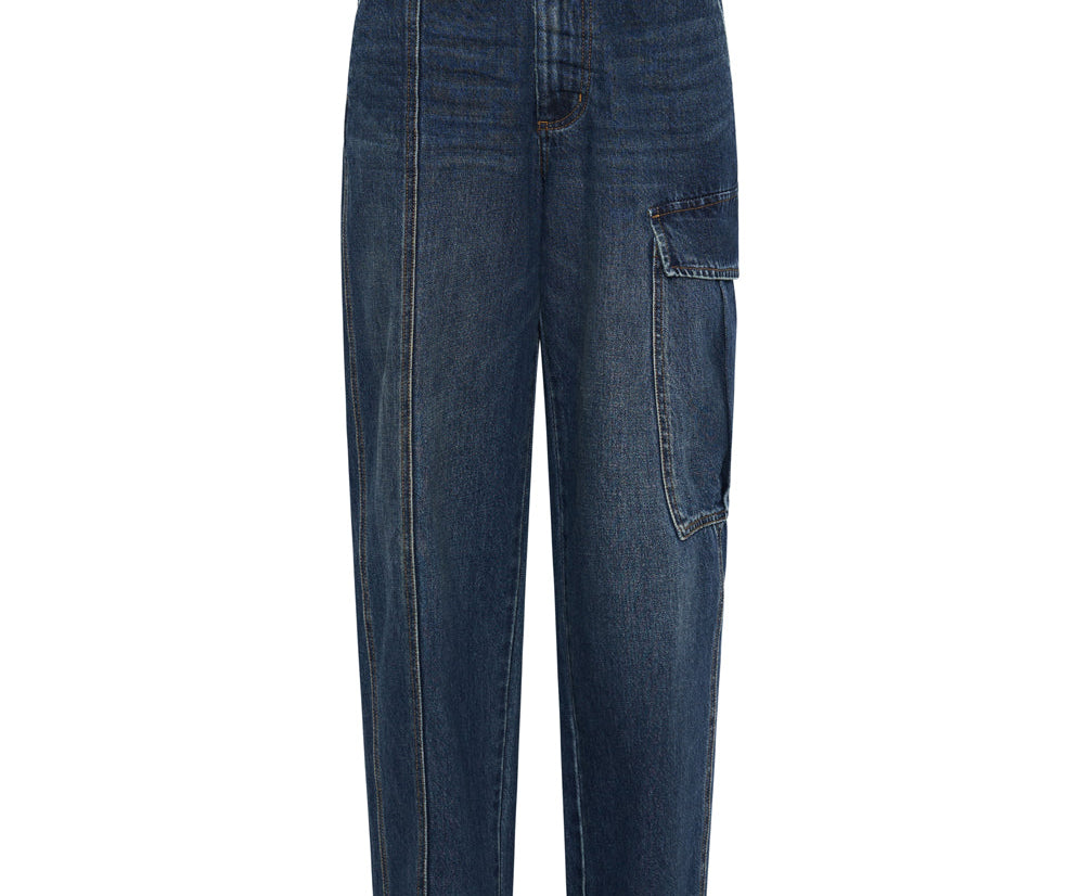 New Fiction Low Waist Wide Leg Cargo Denim Jeans - Royal Blue