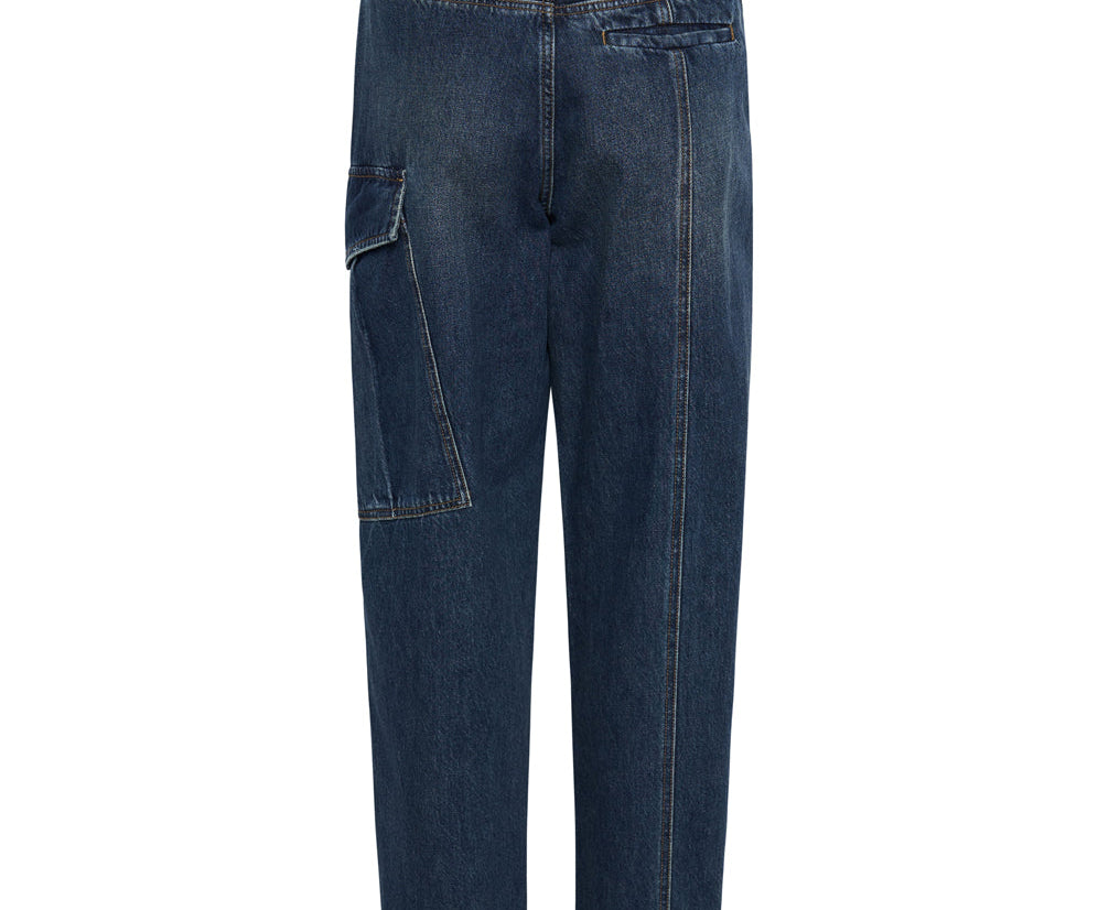 New Fiction Low Waist Wide Leg Cargo Denim Jeans - Royal Blue
