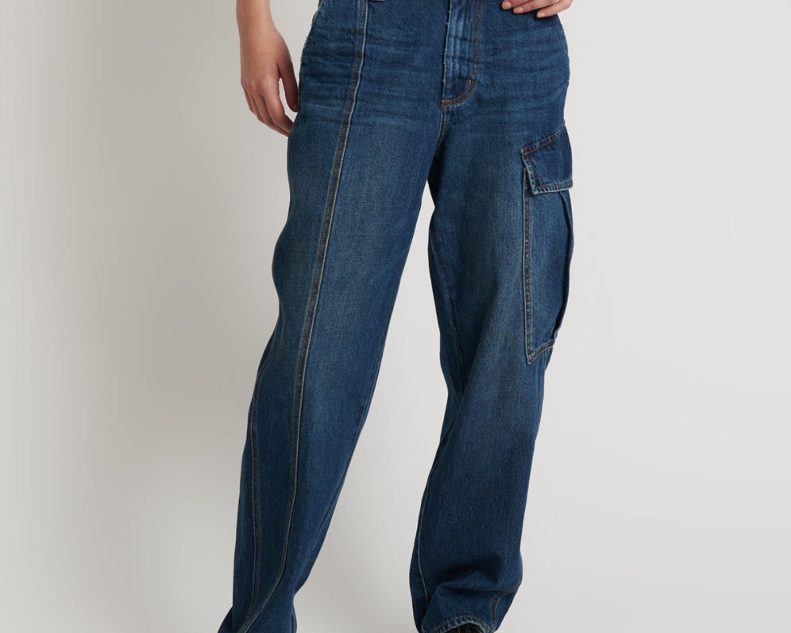 New Fiction Low Waist Wide Leg Cargo Denim Jeans - Royal Blue