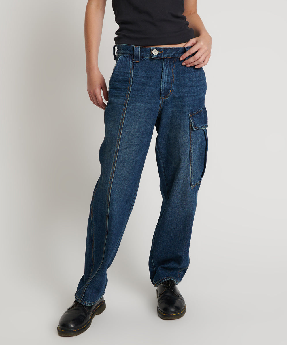 Women's Cargo Denim Jeans New Fiction Low Waist Wide Leg Cargo Denim Jeans - Royal Blue