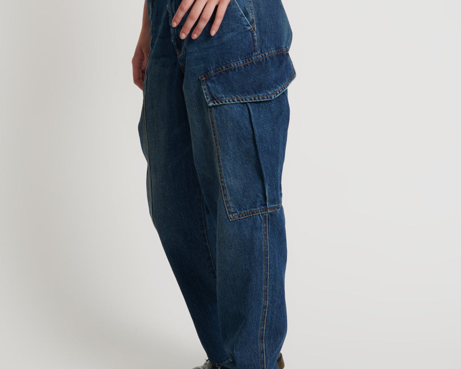 New Fiction Low Waist Wide Leg Cargo Denim Jeans - Royal Blue