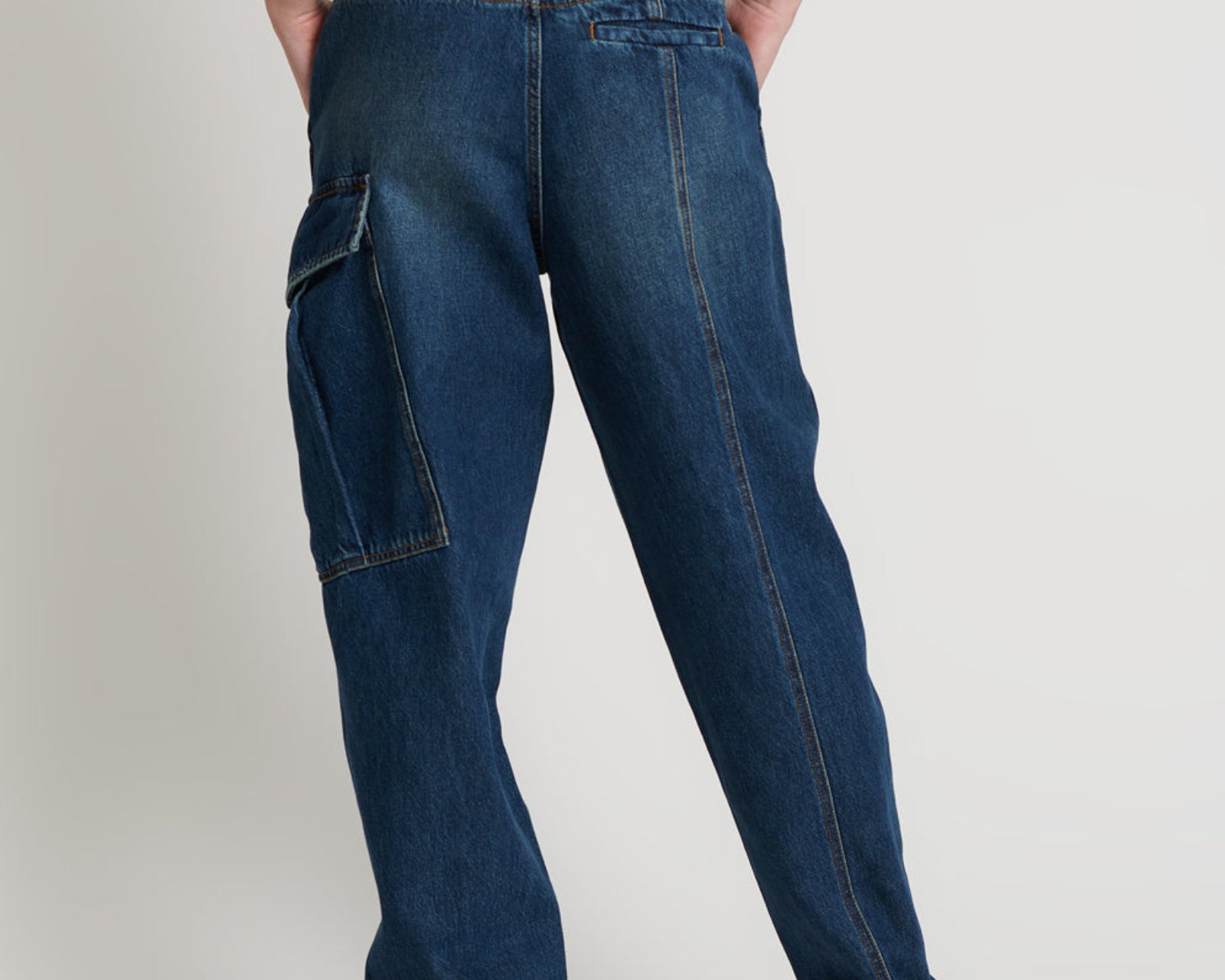 New Fiction Low Waist Wide Leg Cargo Denim Jeans - Royal Blue