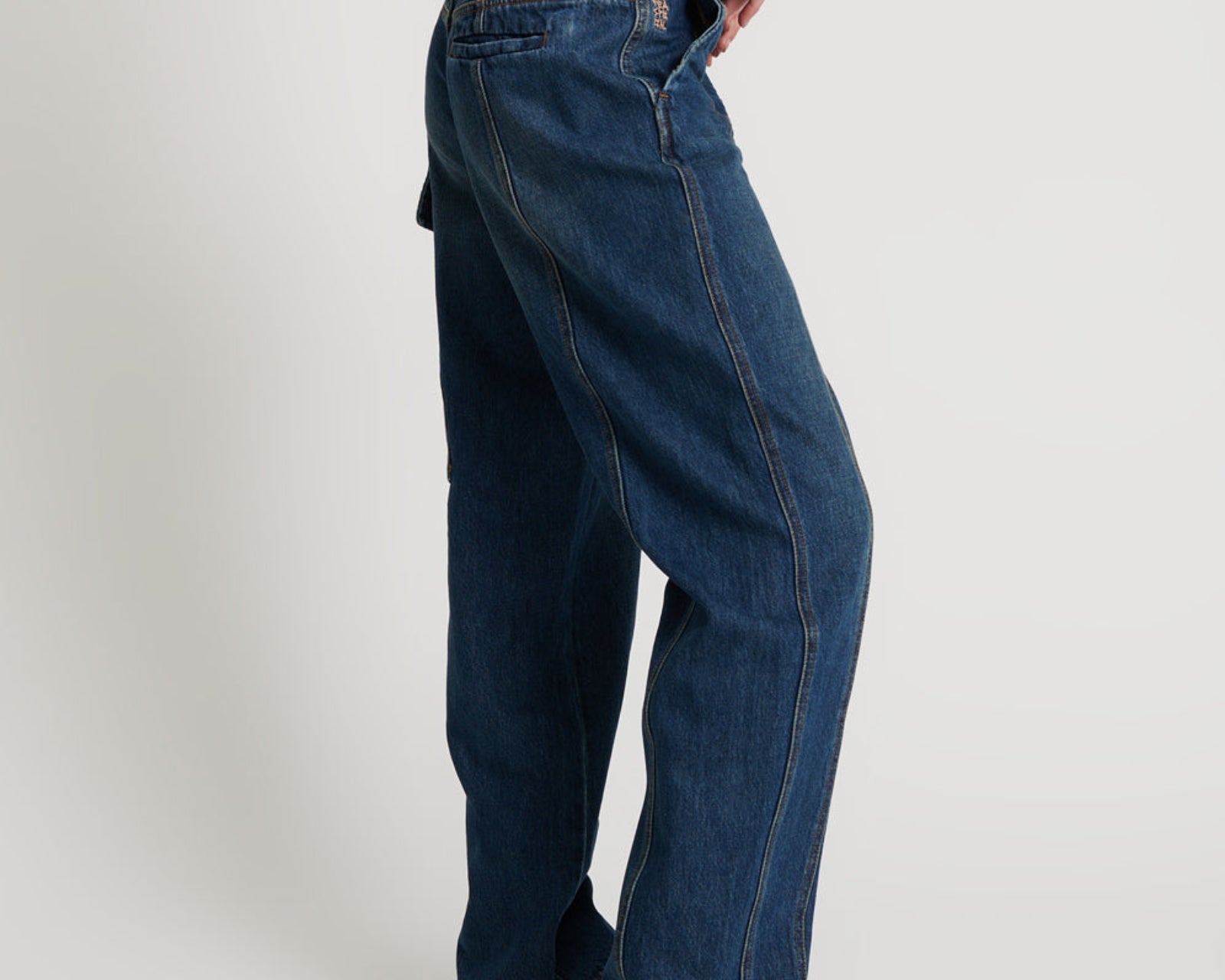 New Fiction Low Waist Wide Leg Cargo Denim Jeans - Royal Blue