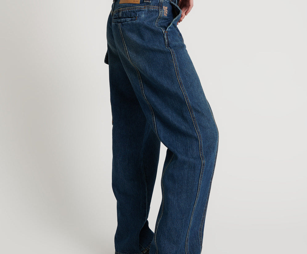 New Fiction Low Waist Wide Leg Cargo Denim Jeans - Royal Blue
