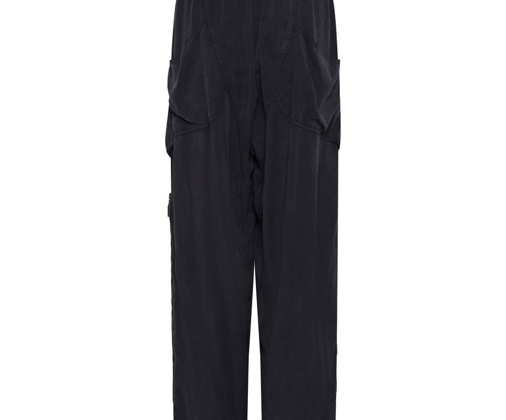 CHARCOAL TENCEL ZIPPED PARACHUTE PANTS