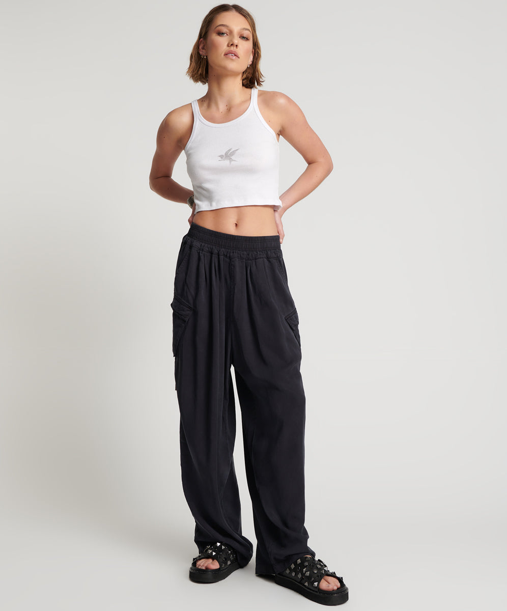 Products CHARCOAL TENCEL ZIPPED PARACHUTE PANTS