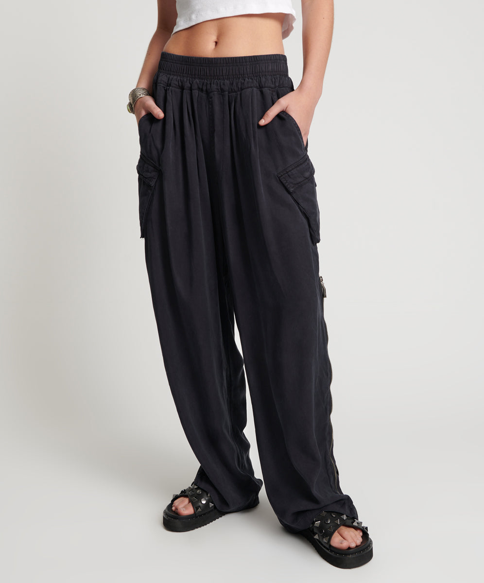 Products CHARCOAL TENCEL ZIPPED PARACHUTE PANTS
