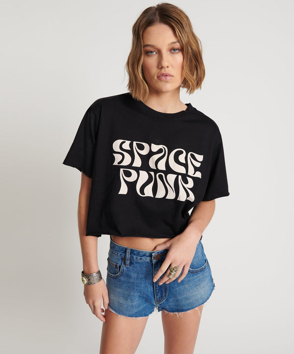 BLACK CROPPED SPACE PUNK TEE