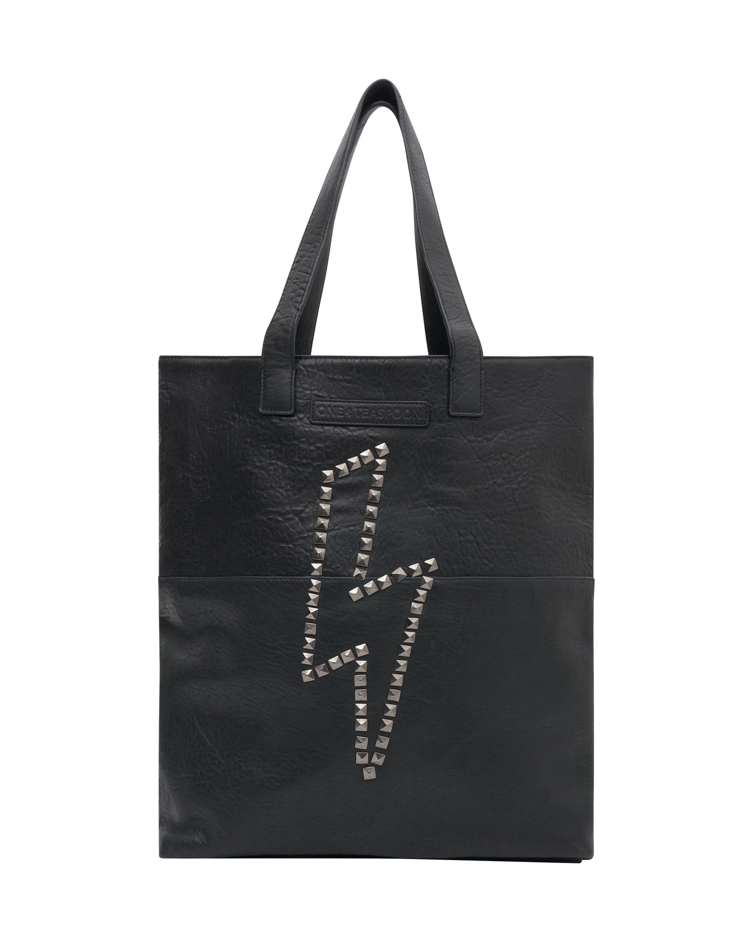 Products LEATHER STUDDED LIGHTNING BOLT TOTE
