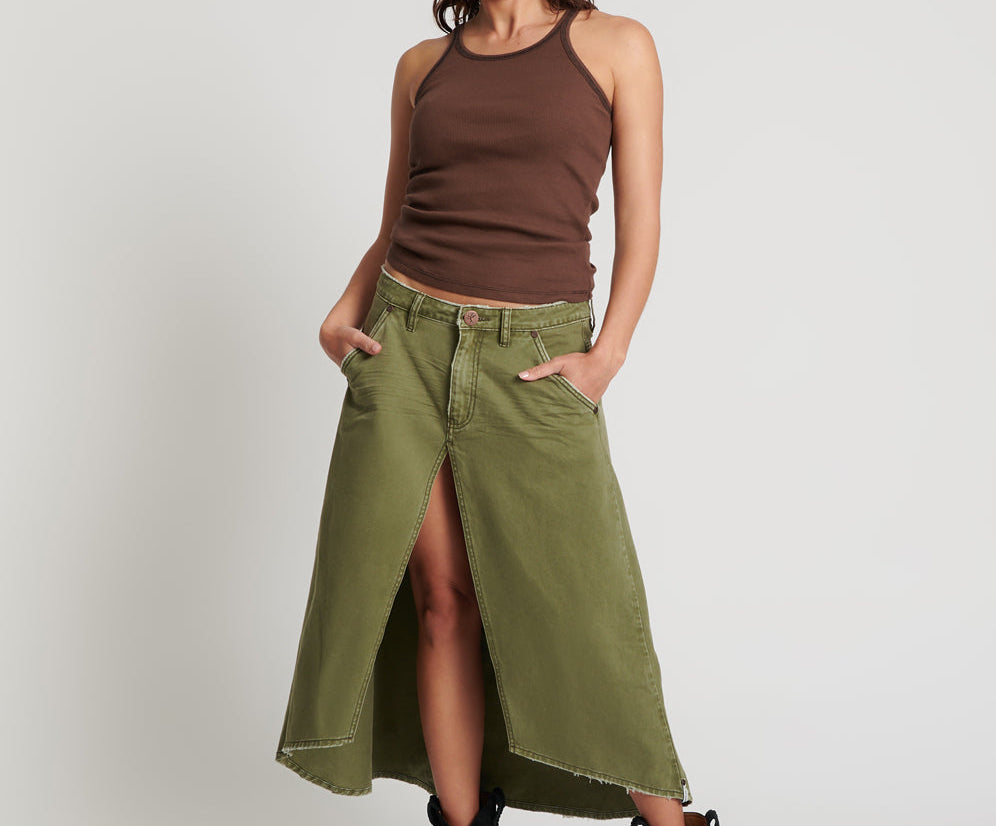 Mrs Carter Low Waist Long Denim Skirt - St Khaki